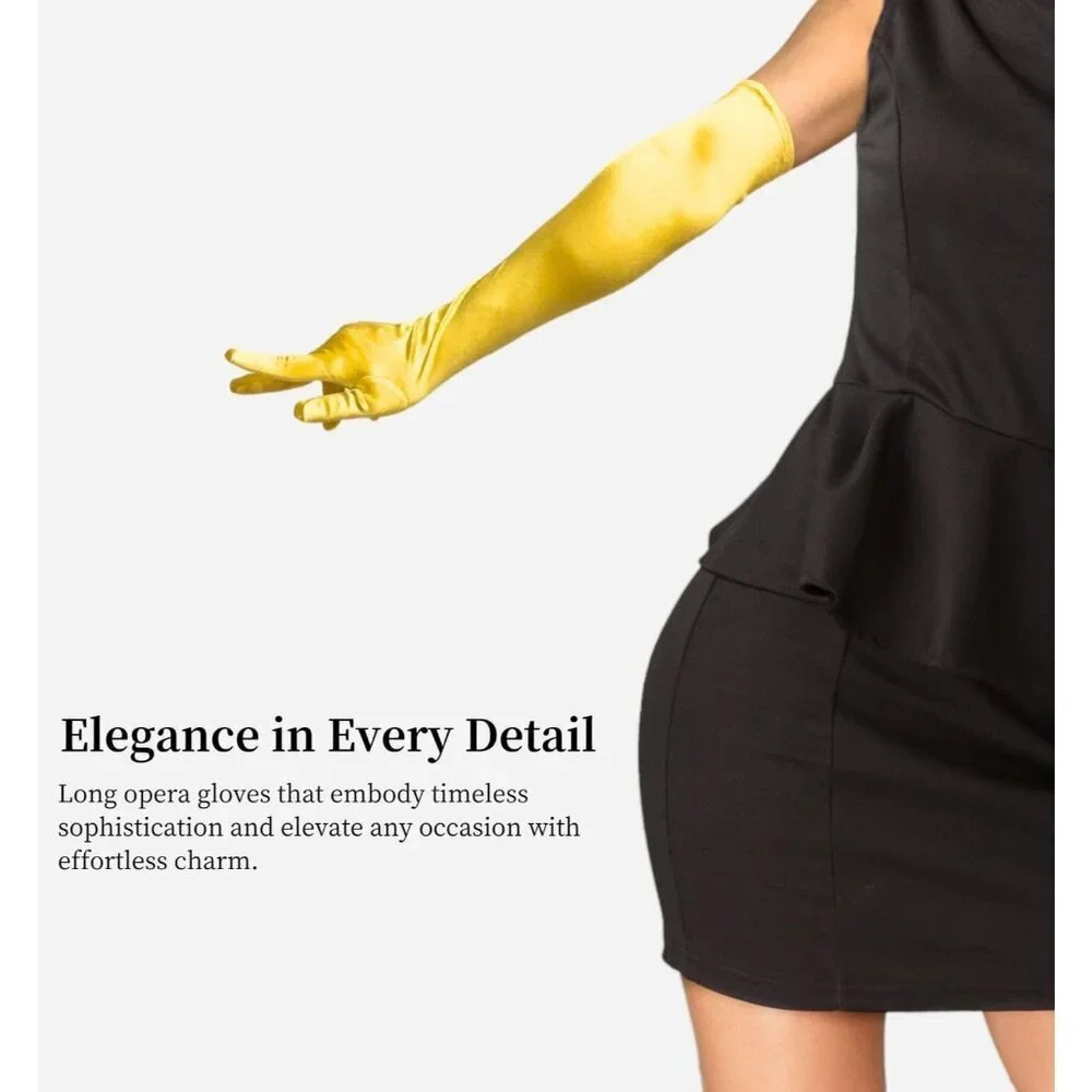 Women's Elbow Length Yellow Long Satin Gloves Costume Princess Party Accessories